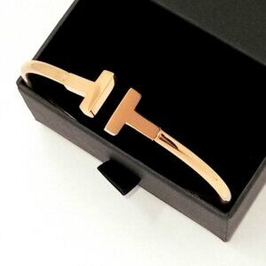 18k Gold Plated "T" Design Bangle Bracelet | 316L Steel Rose Gold Trendy Love